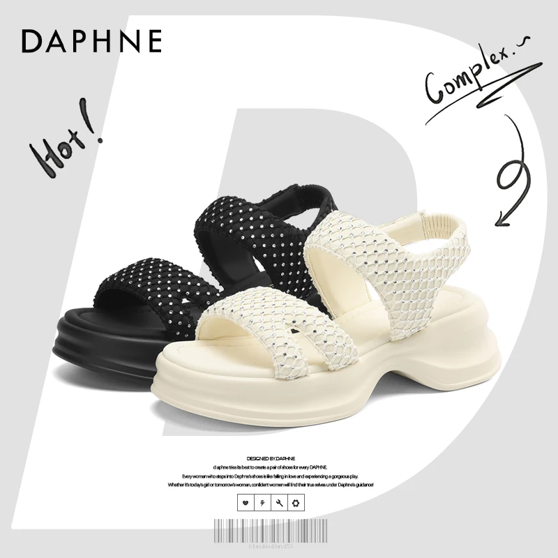 达芙妮网红爆款休闲凉鞋女2025夏季新款水钻松糕露趾沙滩罗马凉鞋