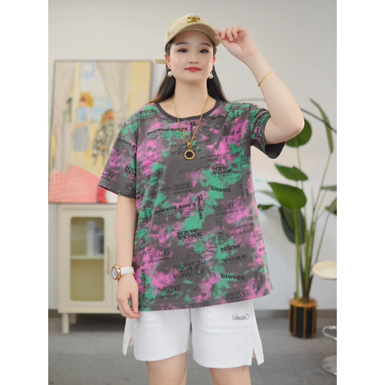 歌帛语大码女装120斤到220斤T恤百搭宽松显瘦遮肉短袖上衣