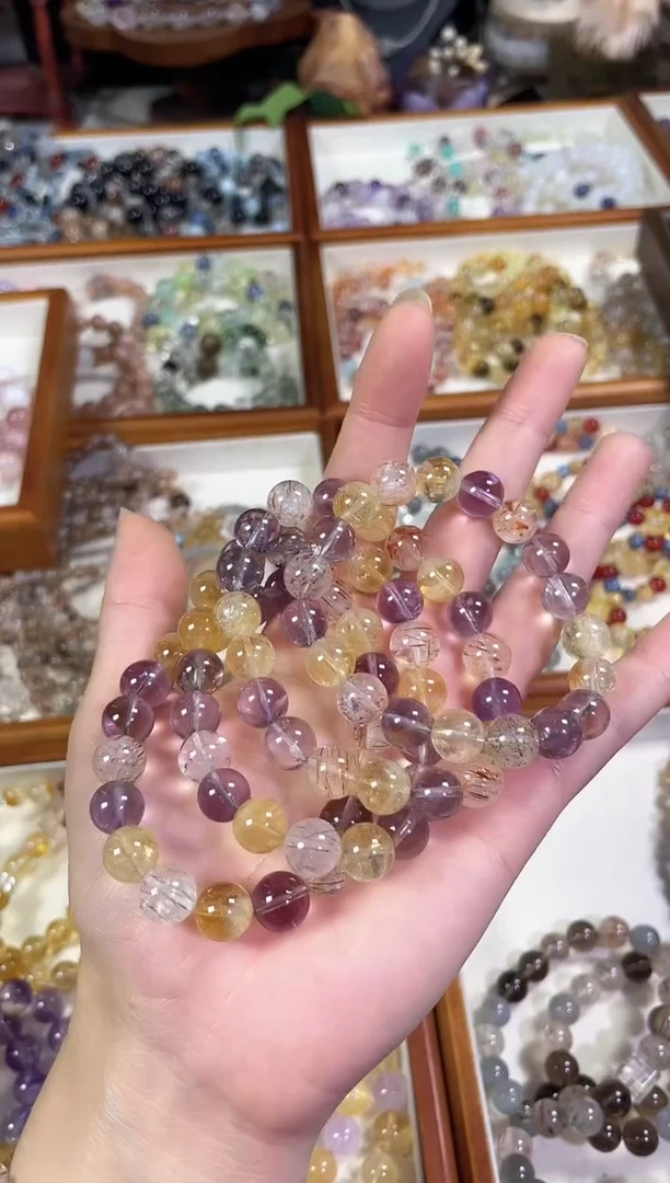 未镶嵌手串水晶天然黄塔晶紫水晶黑金超七手串