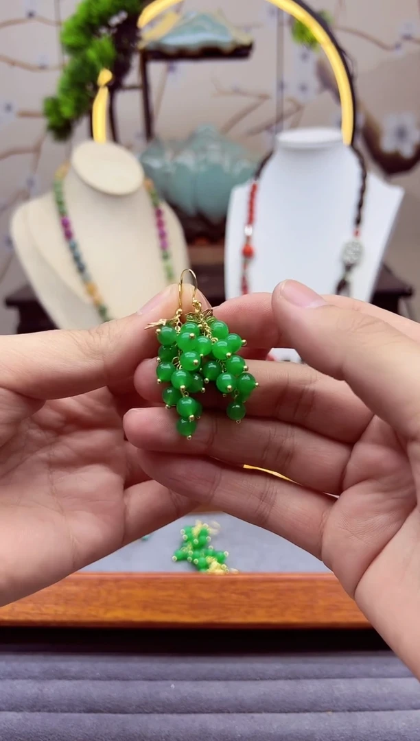 【闪购商品】翡翠耳饰14K金镶嵌E396``````