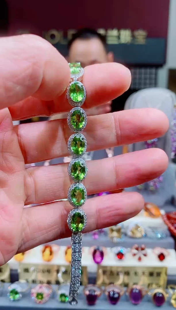 银S925镶嵌手链橄榄石橄榄石手链