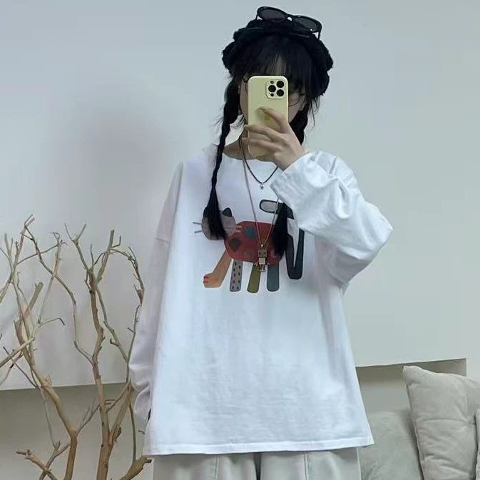 冬季新款宽松版卡通磨毛加厚T恤6277款