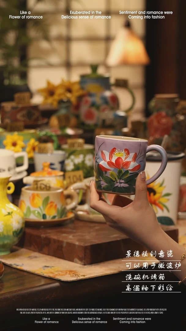 陶瓷景德镇高温手绘釉下彩设计师款式