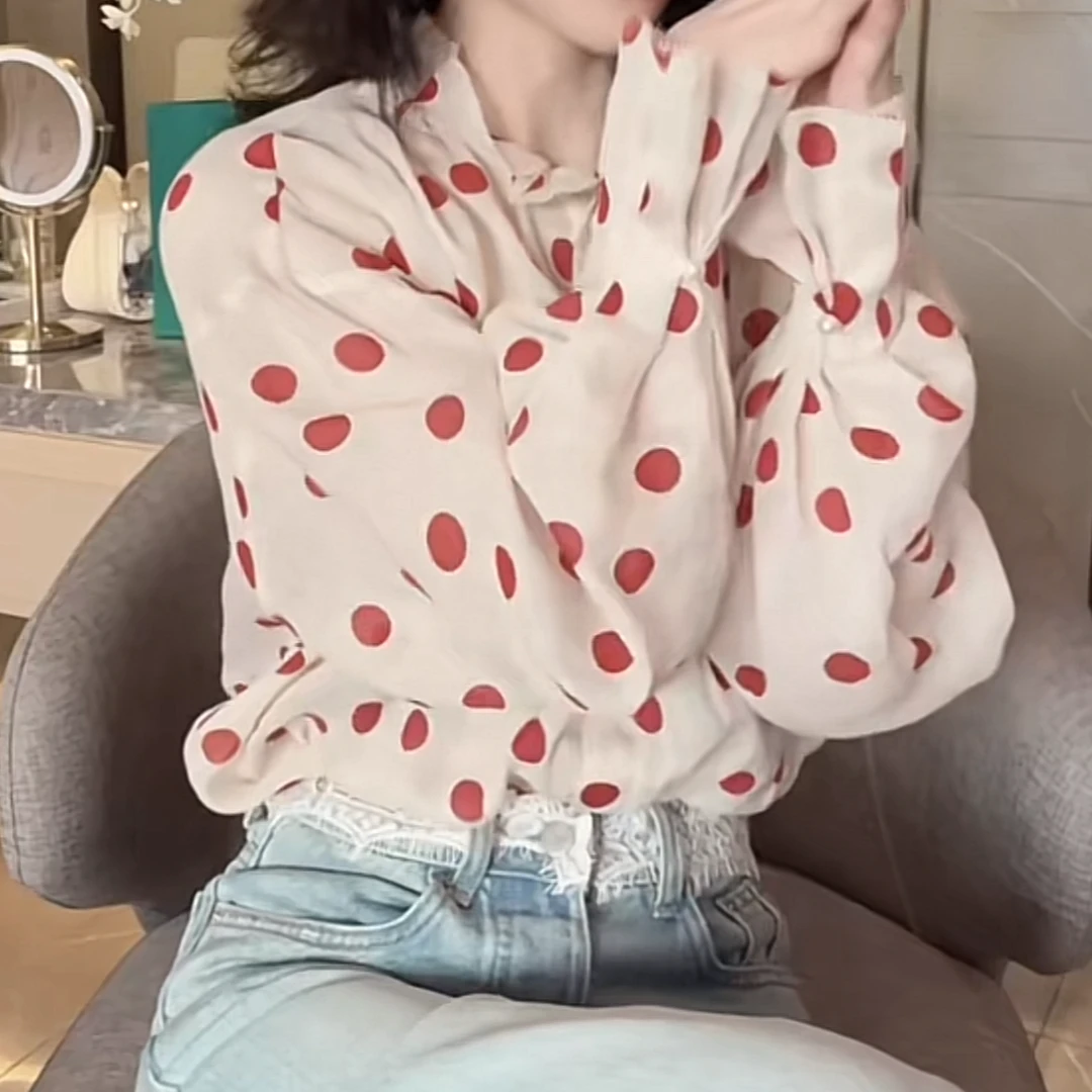 轻熟风波点白色上衣2025新款春季气质洋气港味时尚长袖设计感衬衫