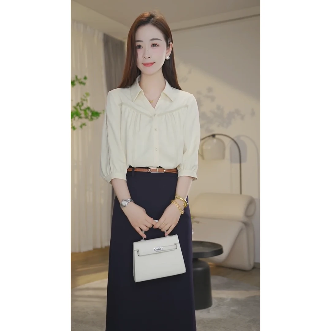 【杨杨专属】欧若风奶油黄小衫女款职业纯色夏款时尚百搭8592306D