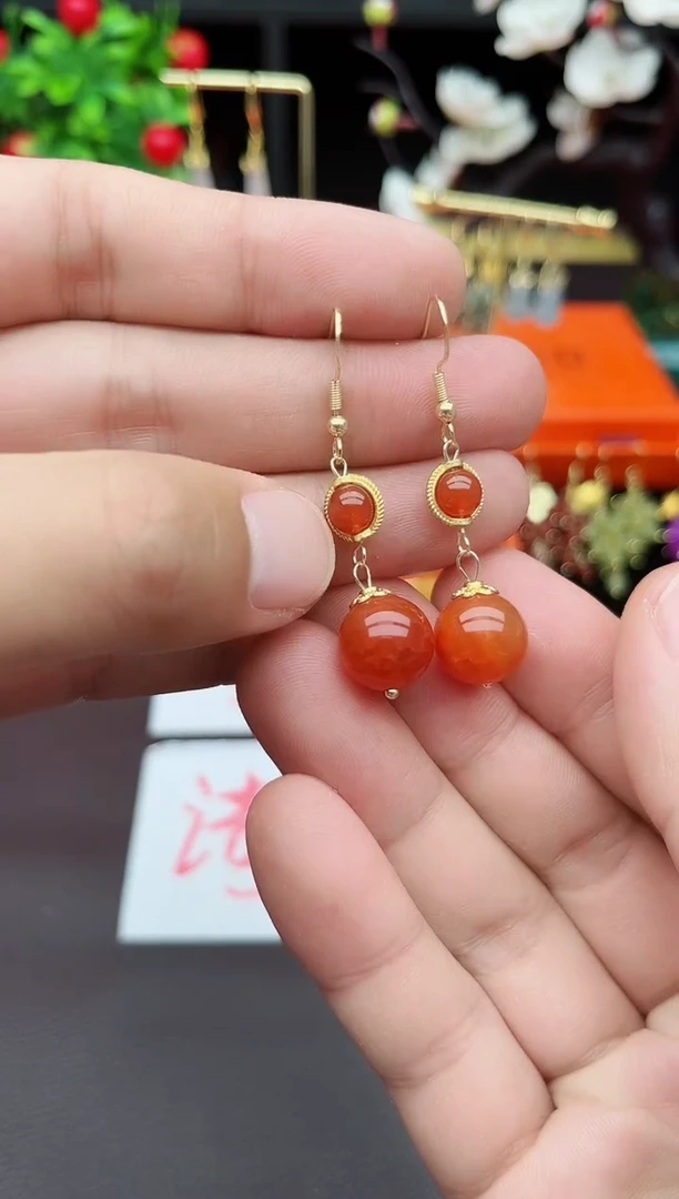 玛瑙/玉髓耳饰银S925镶嵌539000