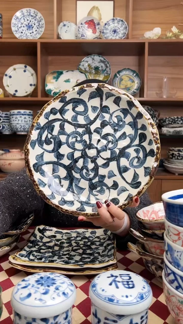 【闪购商品】瓷片章鱼唐草  变型圆盘