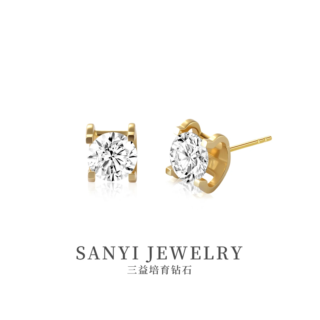 实验室培育钻石【牛头80分】18k金耳钉（一对1.6克拉）黄/白 18K金