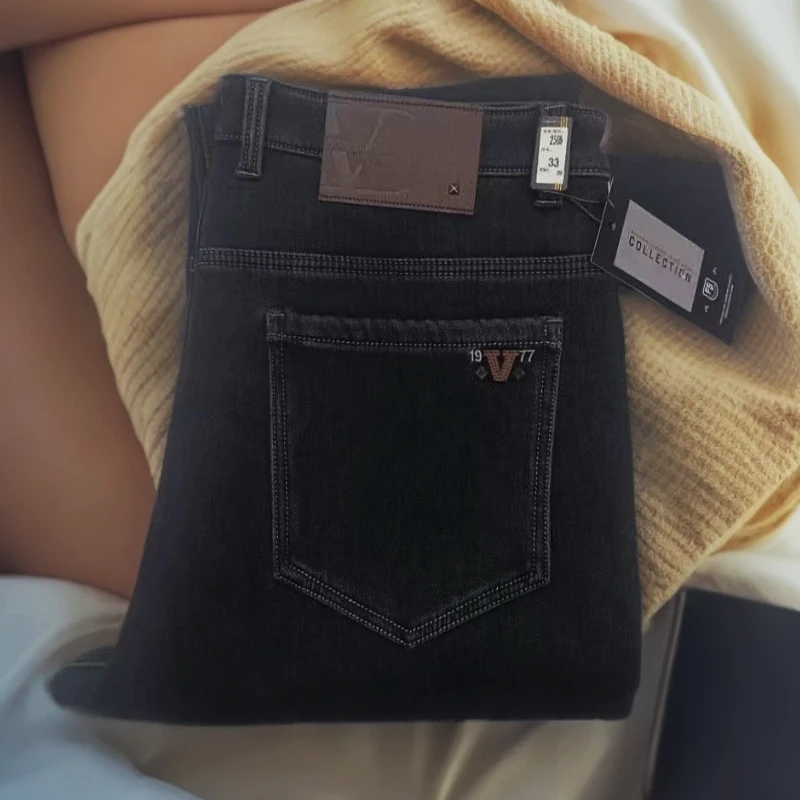 【2588】加绒高腰牛仔裤男士商务弹力长裤