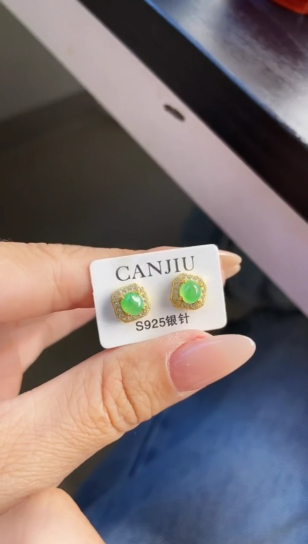 银S925镶嵌翡翠耳饰12