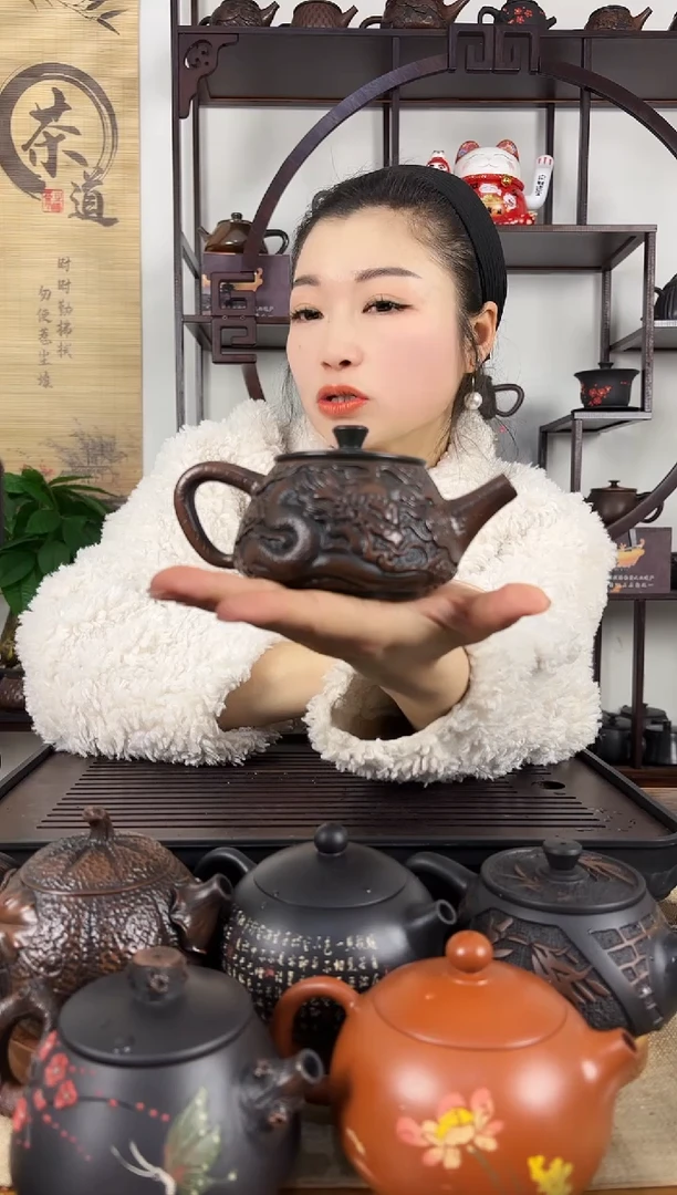 【闪购商品】壶球孔 深雕龙凤 石瓢壶 220cc