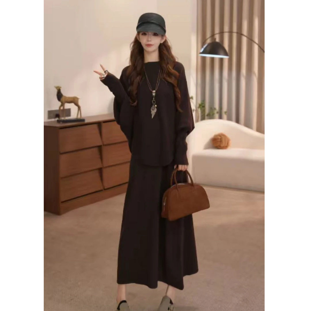 秋款慵懒风蝙蝠袖【长期主义】针织衫+针织半裙