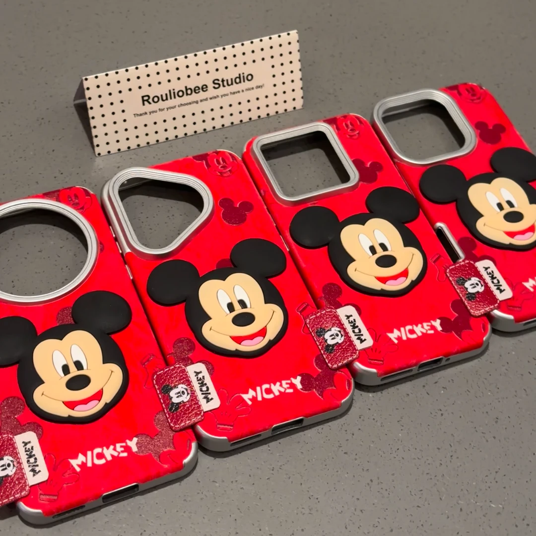 童趣立体米奇头标签适用苹果16promax雪山纹手机壳华为vivo小米15