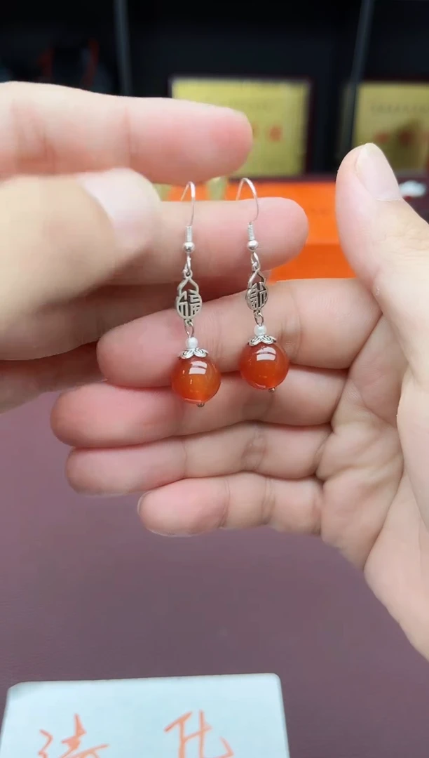 玛瑙/玉髓耳饰银S925镶嵌230000