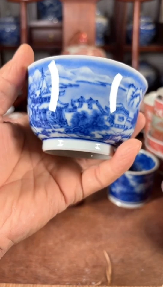 柴窑青花雪景杯杯