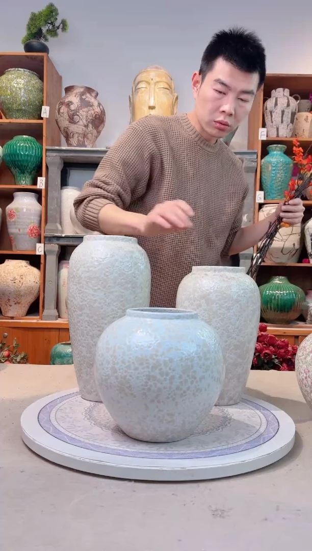 瓶陶瓷花瓶  无花 茶白 三件套