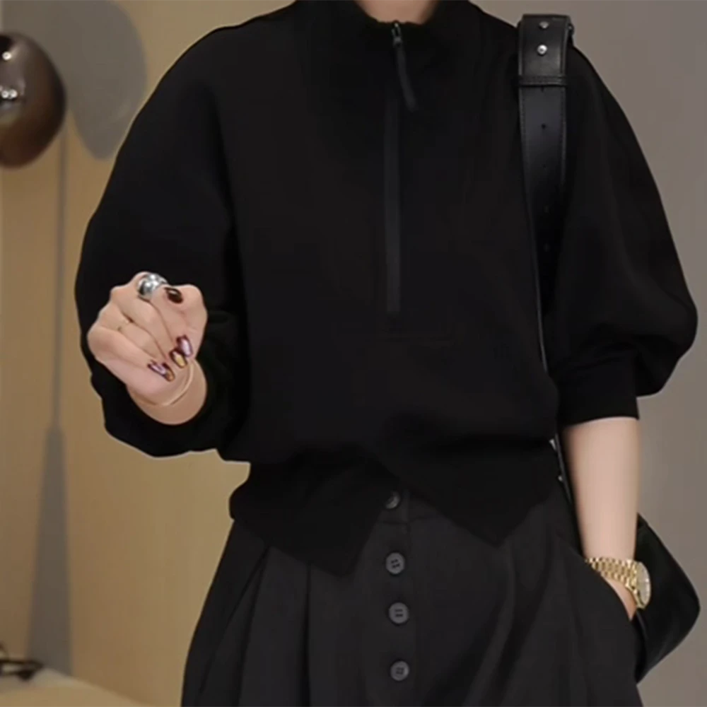 “立领卫衣”2025秋季倒三角螺纹松紧开叉半拉链立领长袖卫衣C6249