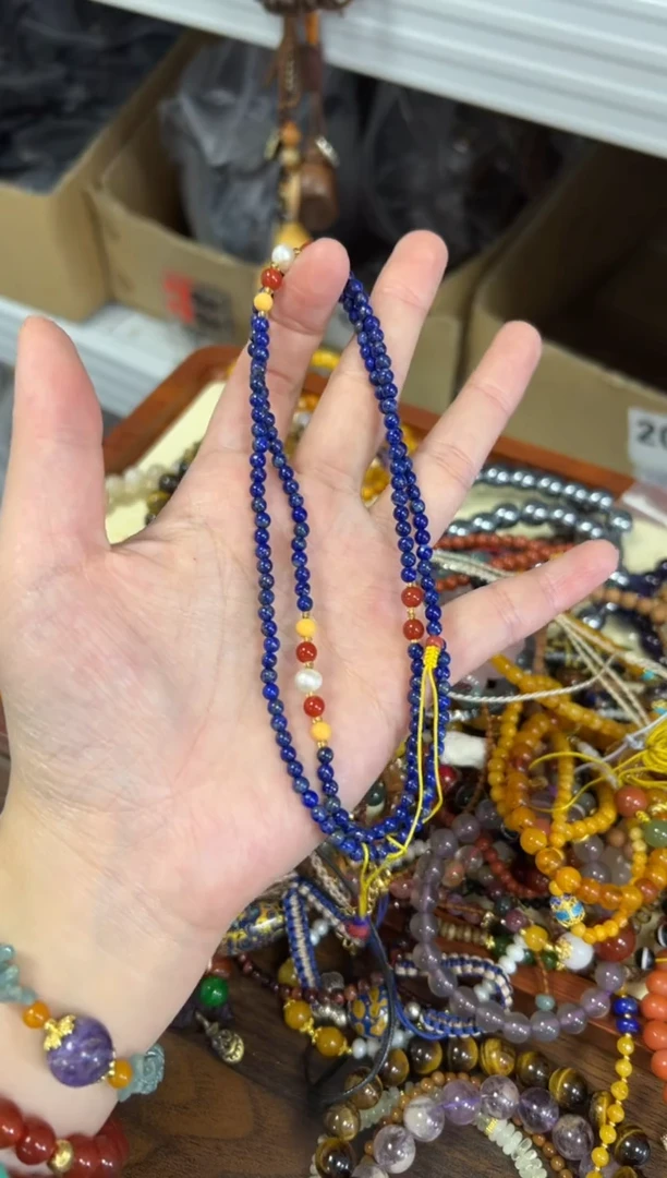 青金石未镶嵌颈饰青金石蜜蜡搭配款项链[0320]