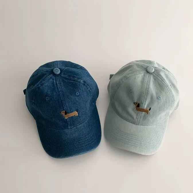 儿童帽子春秋薄款韩系复古牛仔鸭舌帽男女宝宝可爱遮阳防晒棒球帽