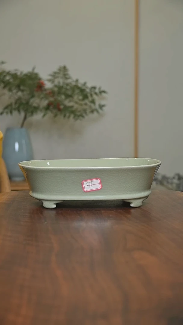 1#水仙盆 豆绿釉 微瑕 朱家汝窑款
