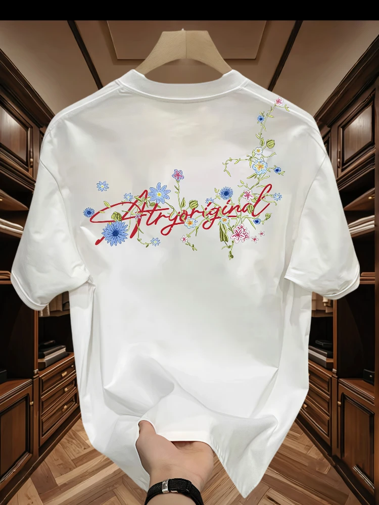 白色夏季短袖T恤2025情侣上衣男士男装t恤短袖男士纯棉宽松走路