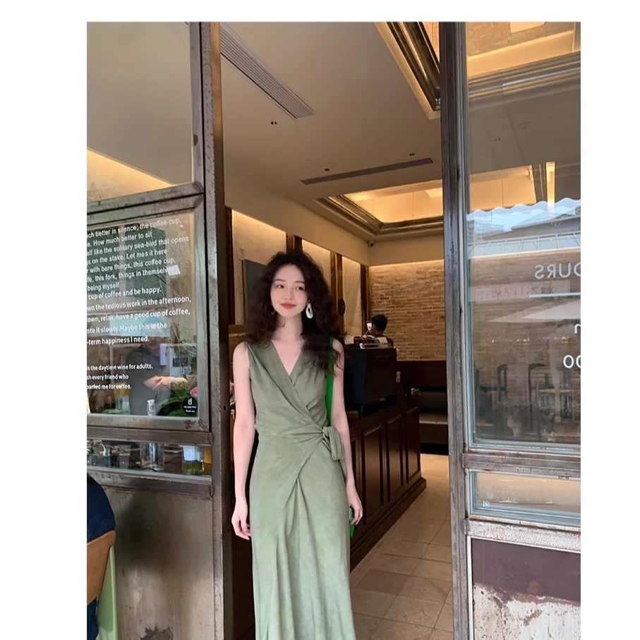 【十七专属】酒午自制新中式国风交叠围裹式无袖垂感连衣裙KLF3612