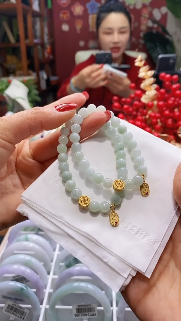 【闪购商品】翡翠手串银S925镶嵌3晴水飘花*多样性发其一*卡7+