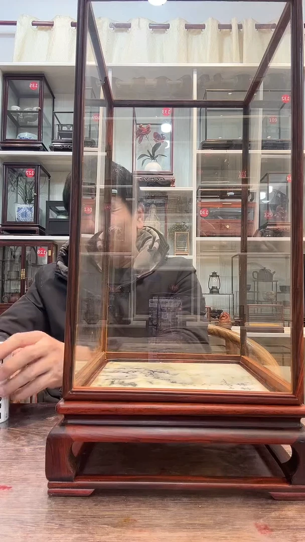 【闪购商品】红酸枝木类木艺大理石玻璃罩567