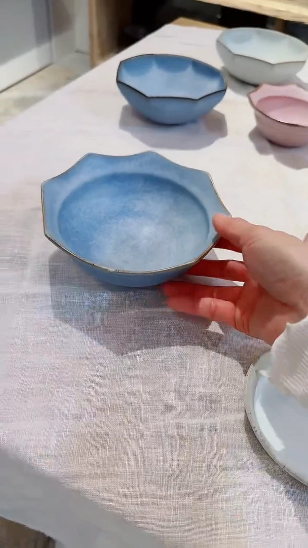 【闪购商品】碗【预售中林】蓝色花边八角小碗*1个