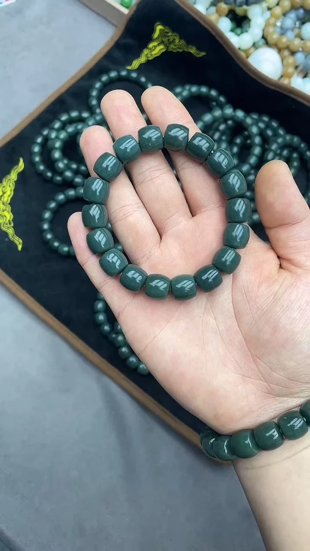 未镶嵌手串和田玉纯天然新疆且末青玉蓝调12直切