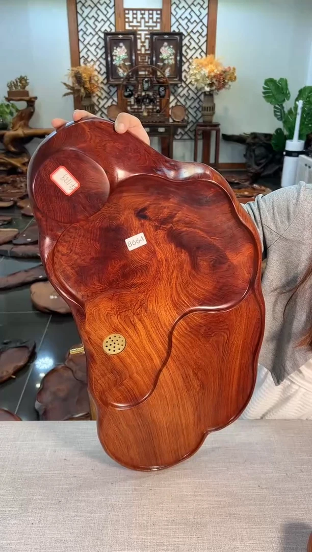 【闪购商品】大果紫檀（缅甸花梨）茶盘8664