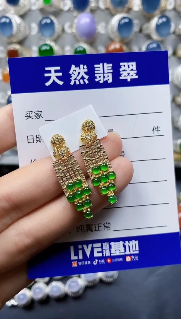 翡翠银S925镶嵌耳饰301