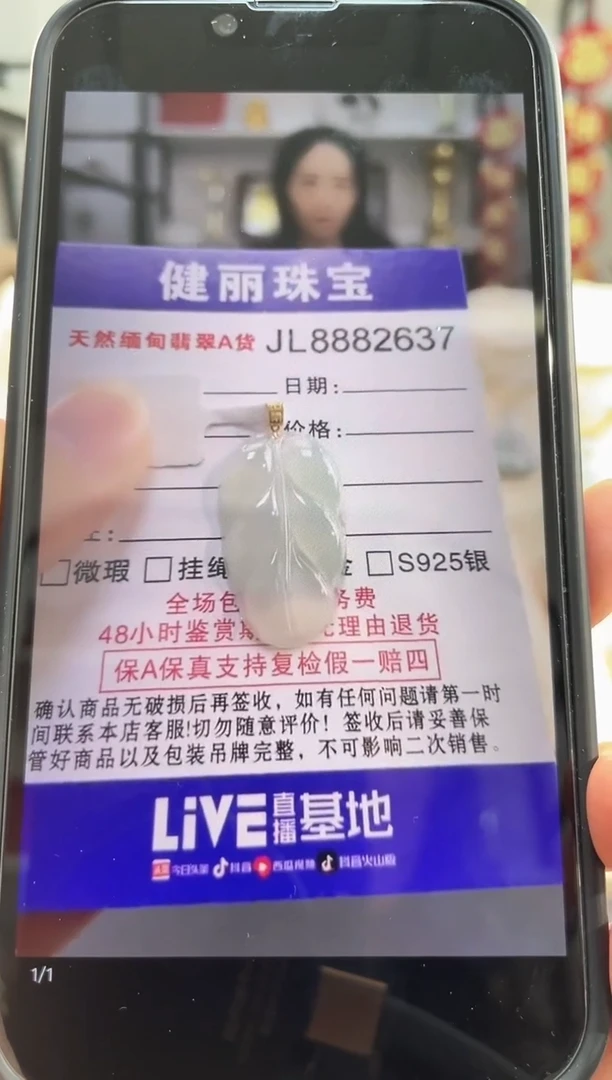 颈饰18K金镶嵌翡翠雅*天然缅甸翡翠A货 金枝玉叶(一物一证)+银链