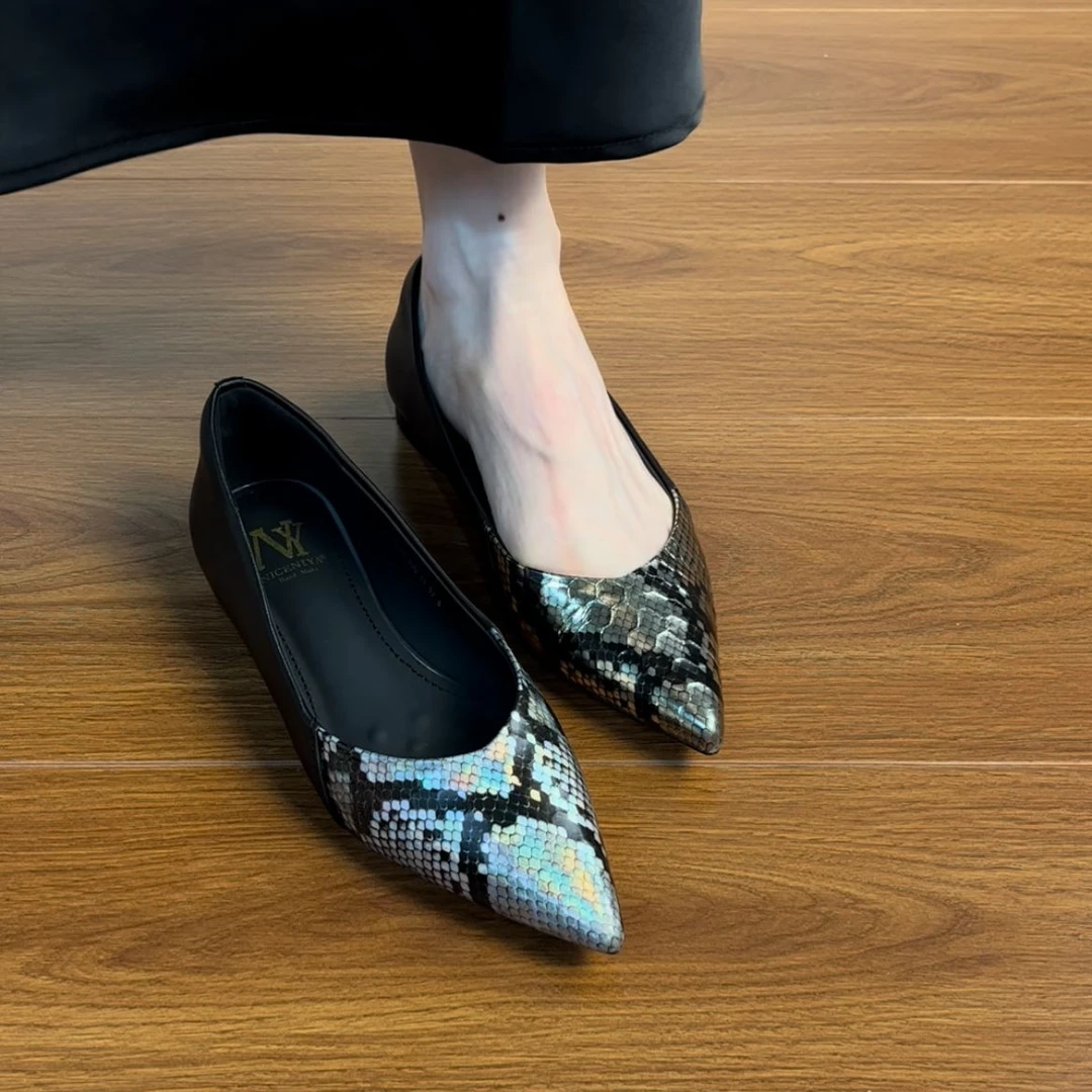 2CM牛皮2025浅口时尚尖头百搭低跟单鞋舒适真皮女鞋轻奢高端女鞋