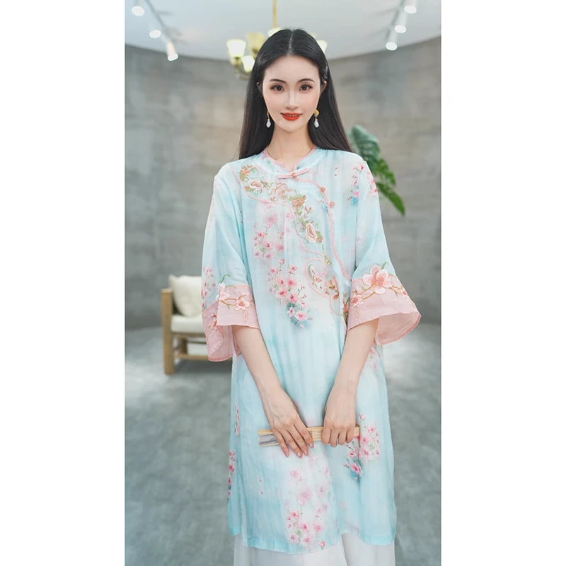 赠李白显瘦时尚纯苎麻国风原创设计盘扣气质古风日常上衣7016