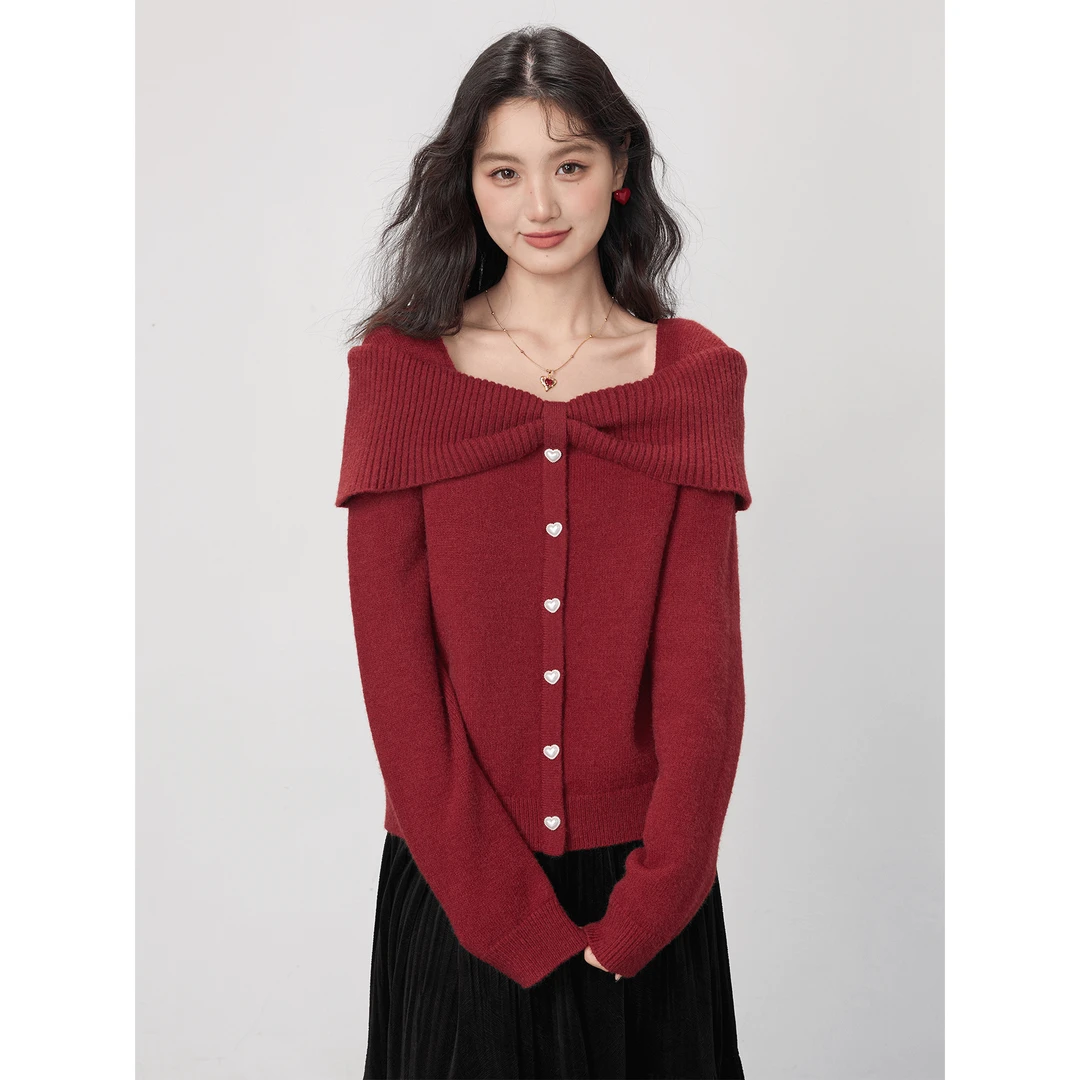 【清仓】316大码红色毛衣方领针织衫女新款圣诞氛围感穿搭秋冬上衣