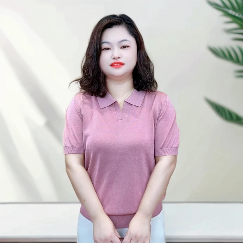 【清爽+透气】夏季兰精天丝短袖(24603)翻领减龄撞色宽松大码女装