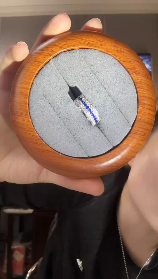 主播定制链接蓝色宽版戒指