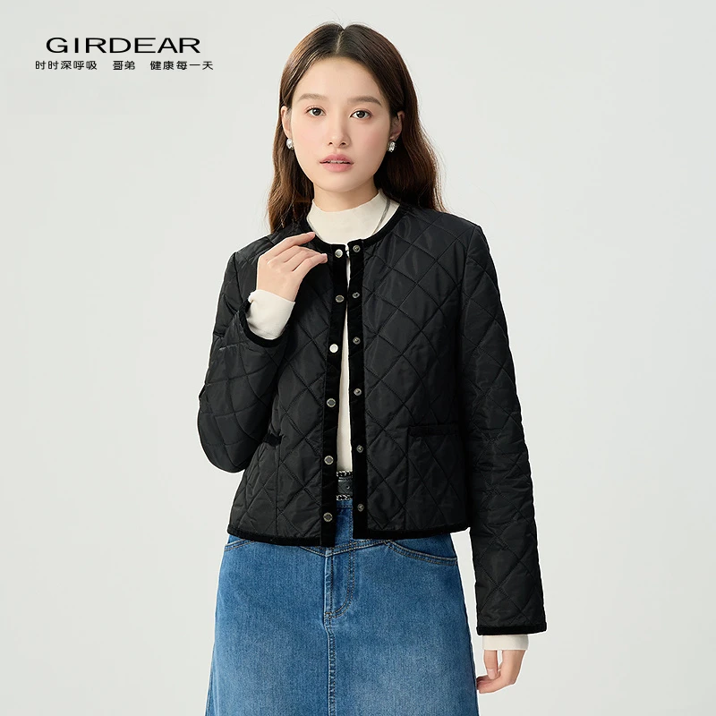 哥弟 小香风菱格纹棉服外套1400512