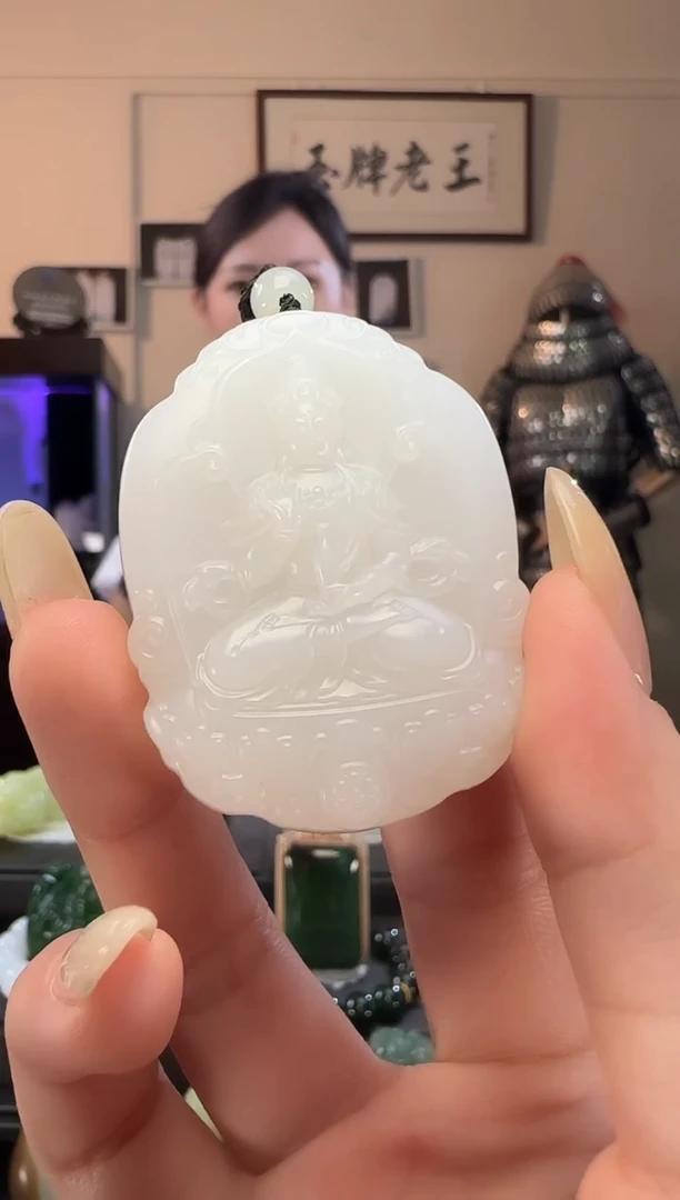 颈饰未镶嵌和田玉白玉观音牌吊坠