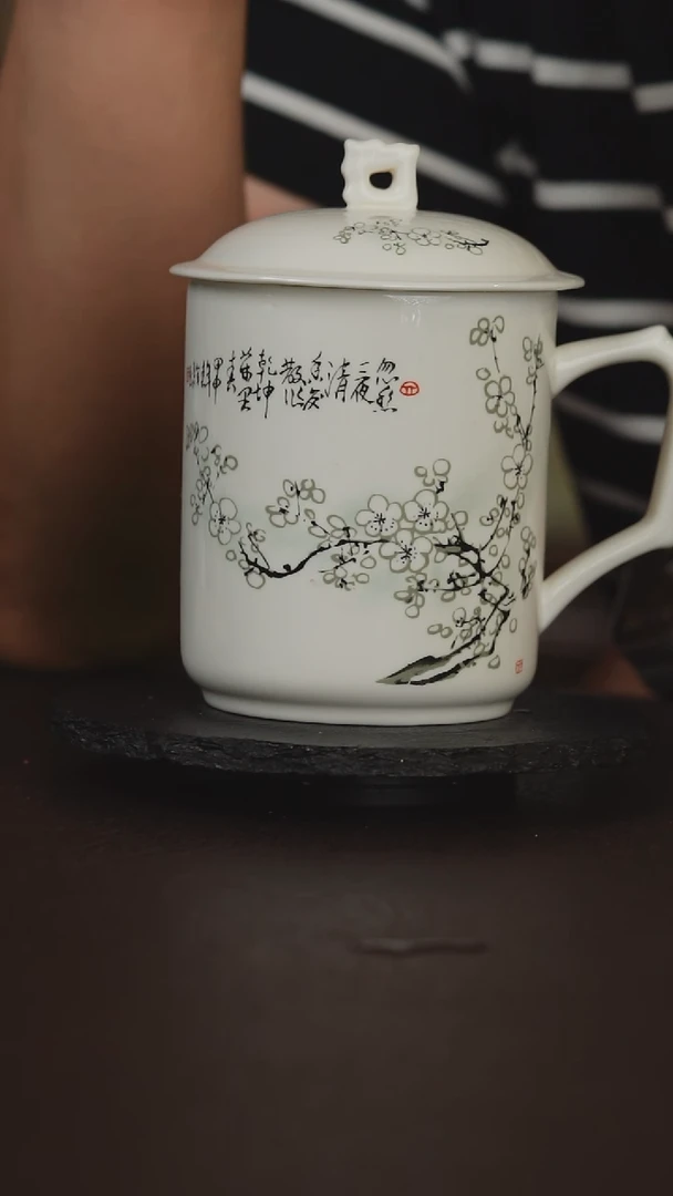 景德镇陶瓷办公杯1号白梅花