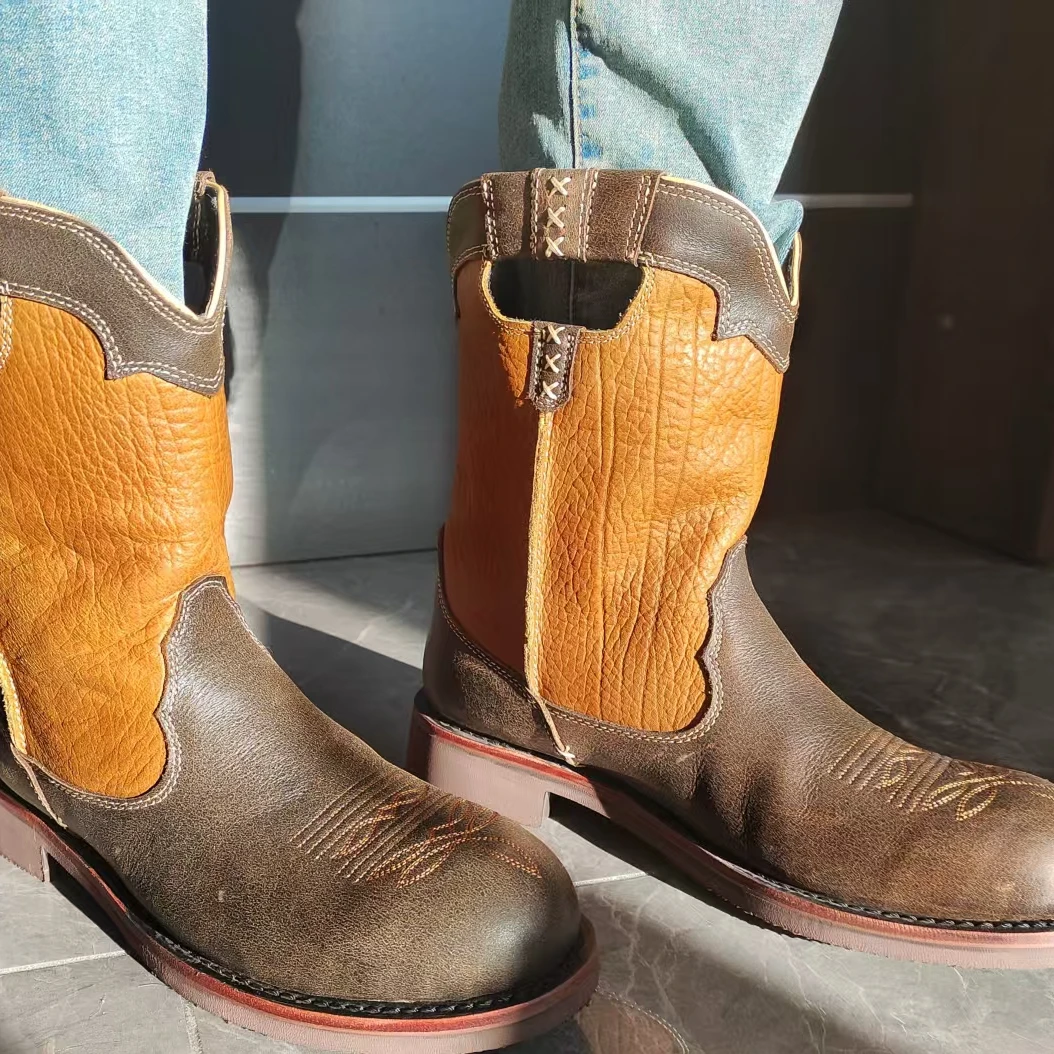 822-1玛拉沁夏季男鞋 民族风低跟圆头中筒户外靴休闲时尚舒适