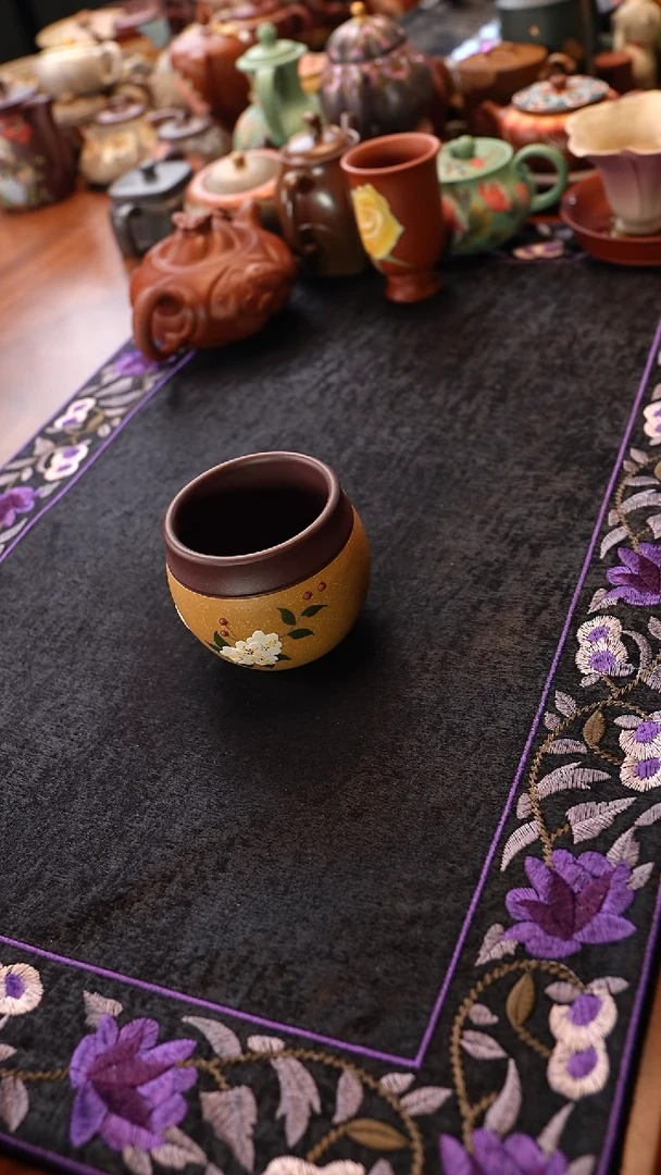 茶壶紫砂紫泥粉浆牡丹杯