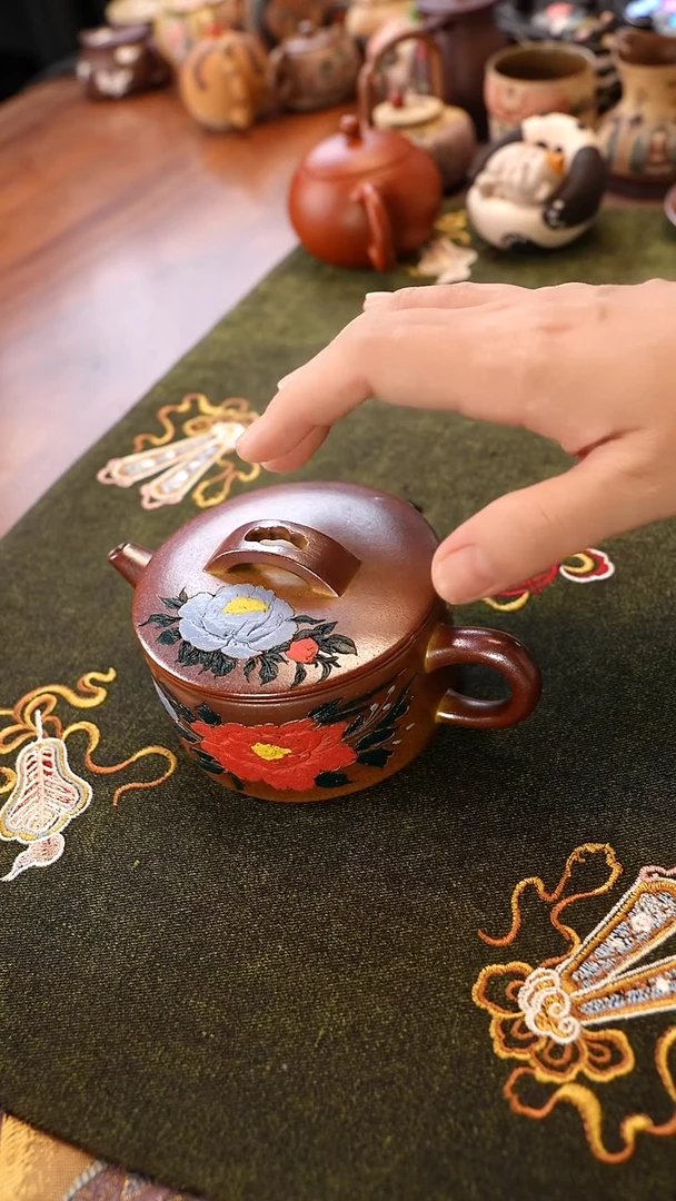 茶壶紫砂柴烧玫瑰汉瓦