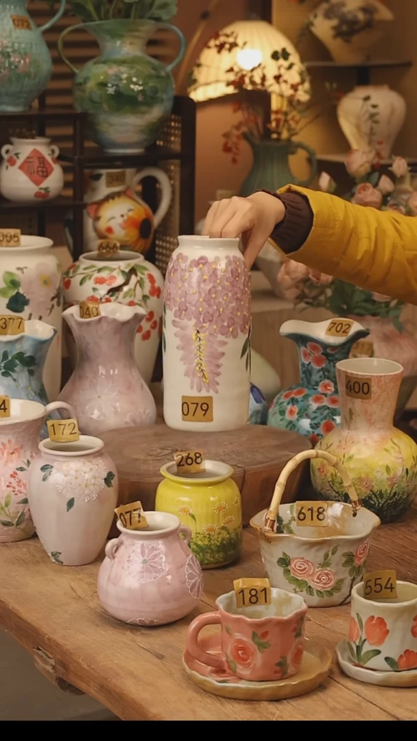 陶瓷景德镇设计师手作花器摆件侘寂风@M079@