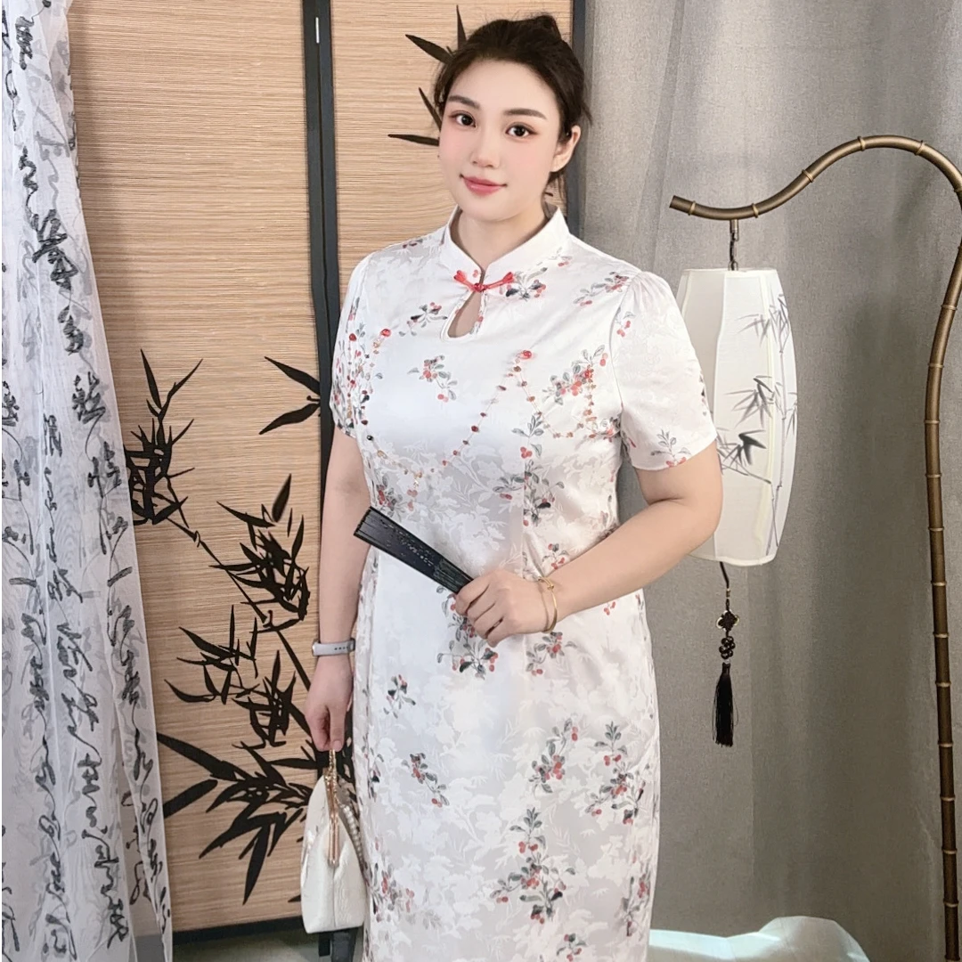 码加加红了樱桃-51113夏季旗袍新中式开叉立领新款印花盘扣连衣裙