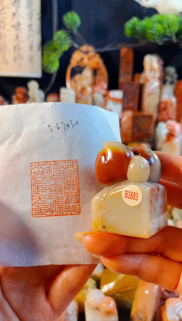 老挝石印石手工篆刻《落霞与孤鹜齐飞秋水共长天一色》