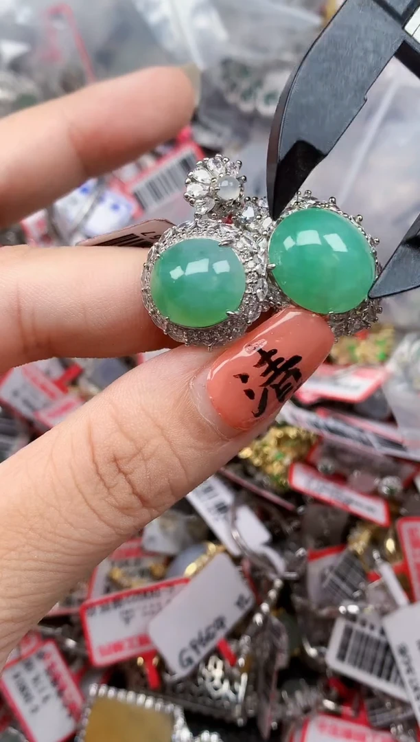 银S925镶嵌戒指翡翠天然A货缅甸翡翠