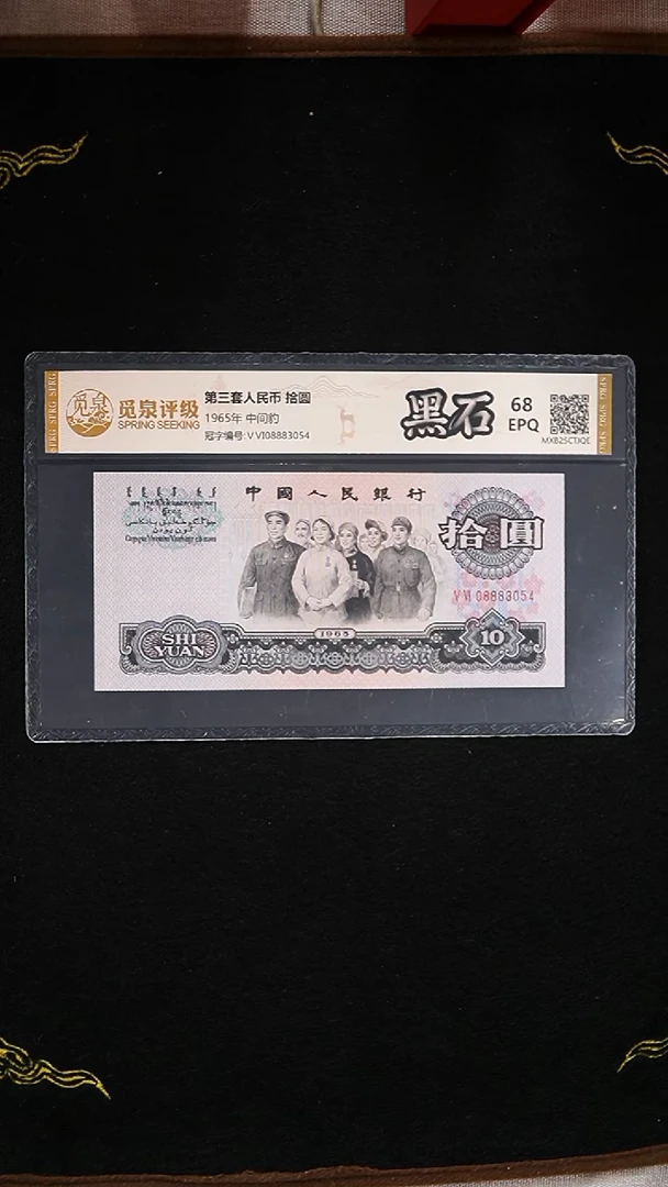 QB2032 第三套退市钞 1965年10元 黑石 中间豹  单张