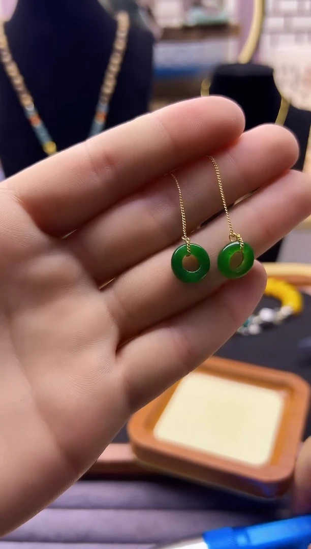 翡翠14K金镶嵌耳饰E225